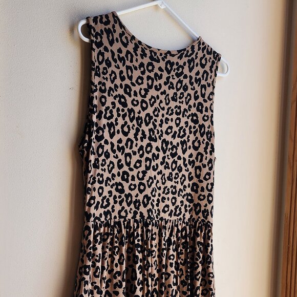 Niloufo Brown Leopard Print Sleeveless Stretchy Midi Sundress Size Large - Picture 6 of 14
